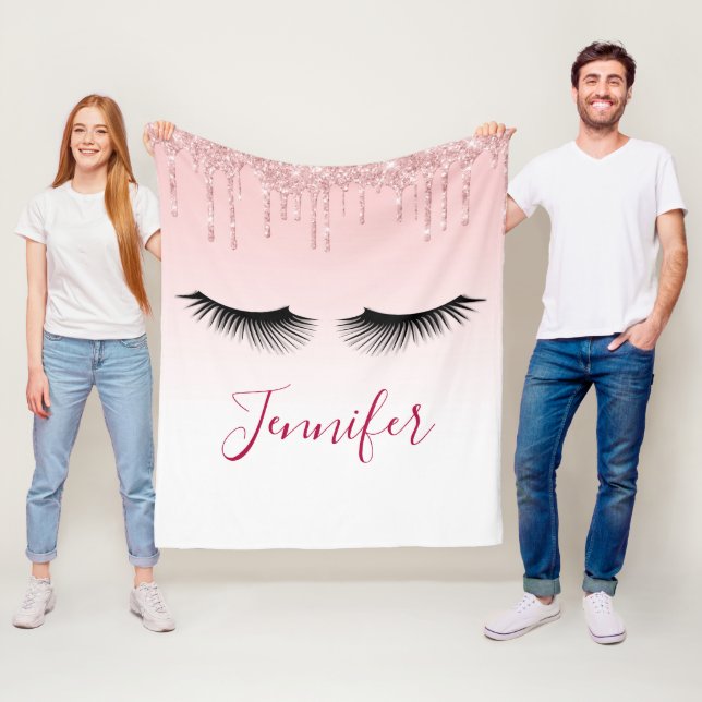Moderne rosa Glitzer Tropfen und Black Eyelashes Fleecedecke (Beispiel)