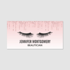 Moderne rosa Glitzer Tropfen und Black Eyelashes Namensschild