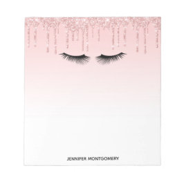 Moderne rosa Glitzer Tropfen und Black Eyelashes Notizblock
