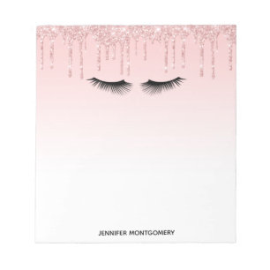 Moderne rosa Glitzer Tropfen und Black Eyelashes Notizblock