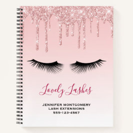 Moderne rosa Glitzer Tropfen und Black Eyelashes Notizbuch