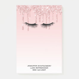 Moderne rosa Glitzer Tropfen und Black Eyelashes Post-it Klebezettel