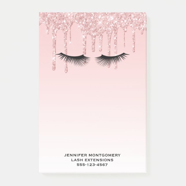 Moderne rosa Glitzer Tropfen und Black Eyelashes Post-it Klebezettel (Vorderseite)