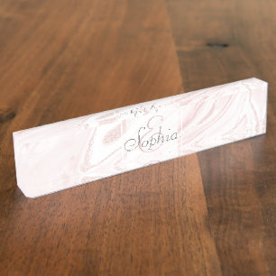 Moderne rosa glitzernde Marmor-Optik Namensplakette