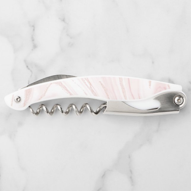 Moderne rosa glitzernde Marmoroptik Kellnermesser (Rückseite)