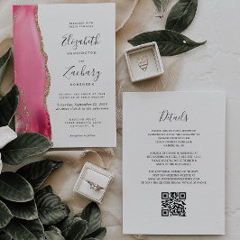 Moderne rosa Gold Agate QR Code Einladung Hochzeit