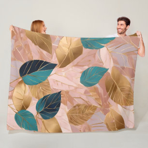Moderne Rosa Gold Boho Blätter Collection Fleecedecke