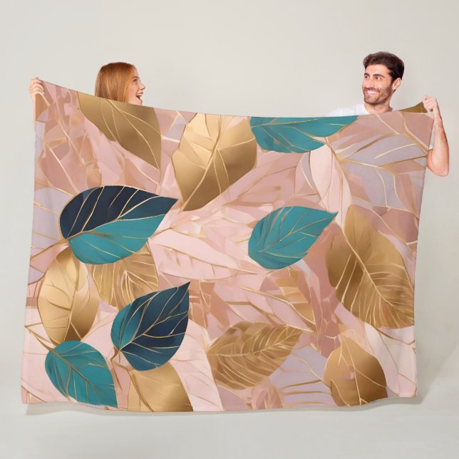 Moderne Rosa Gold Boho Blätter Collection Fleecedecke (Beispiel)