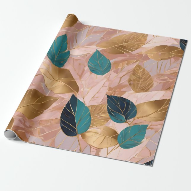 Moderne Rosa Gold Boho Blätter Collection Geschenkpapier (Ungerollt)