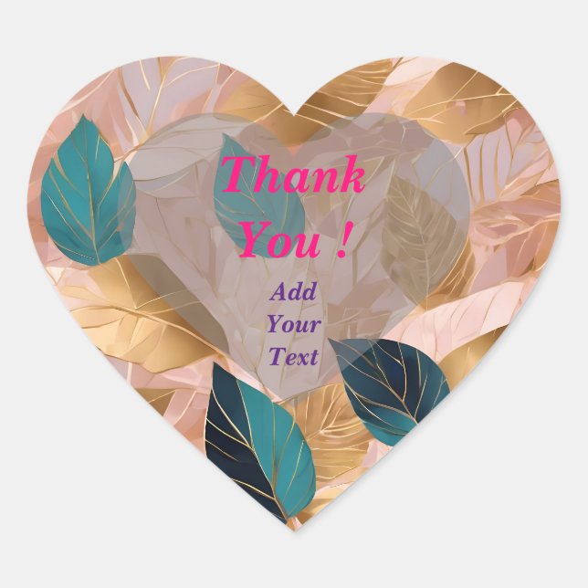 Moderne Rosa Gold Boho Blätter Collection Herz-Aufkleber (Vorderseite)