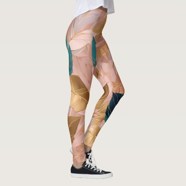 Moderne Rosa Gold Boho Blätter Collection Leggings (Rechts)