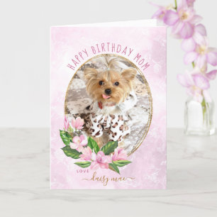 Moderne rosa goldene Blumenkranz-Hunde-Foto-Geburt Karte