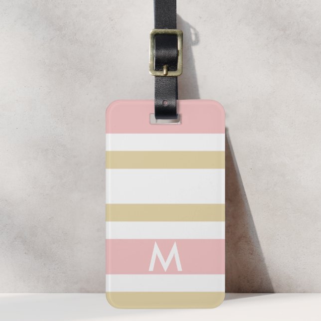 Moderne rosa goldene Streifen Personalisierter Gep Gepäckanhänger (Von Creator hochgeladen)