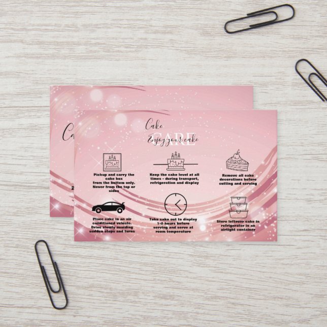 Moderne rosa goldene Watercolor Cake Care Visitenkarte (Vorderseite/Rückseite Beispiel)