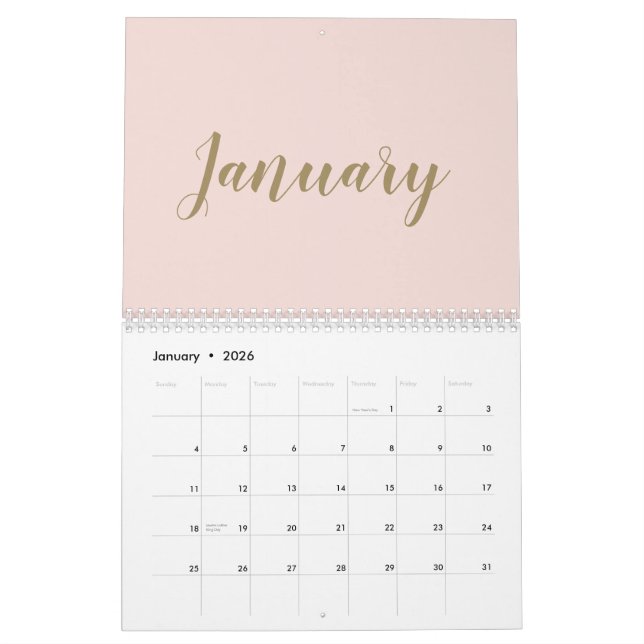 Moderne Rosa Goldschrift Monat mädchenhaft chic Kalender (Jan 2026)