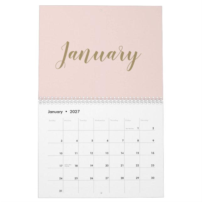 Moderne Rosa Goldschrift Monat mädchenhaft chic Kalender (Jan 2027)