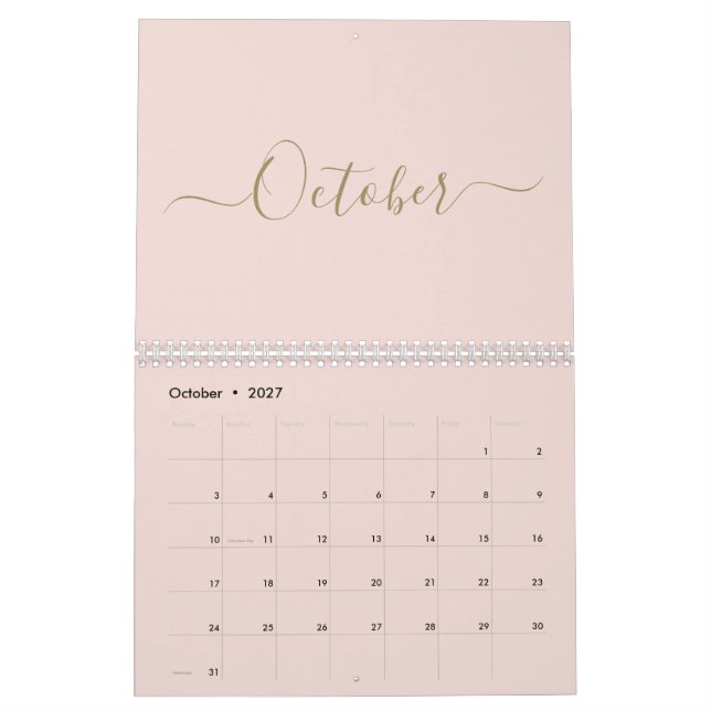 Moderne Rosa-Goldschrift - Monatsschrift Kalender (Okt 2027)