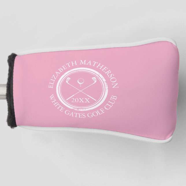 Moderne rosa Golfer und Clubdatum Golf Headcover (Vorderseite)