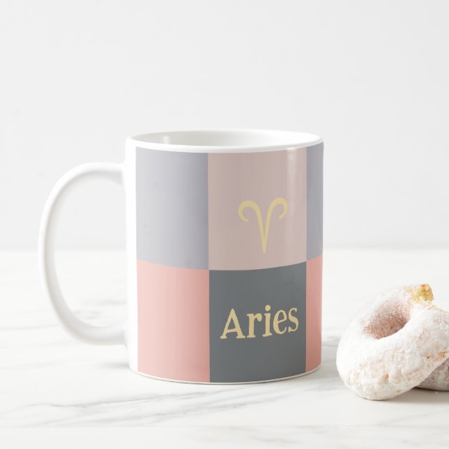Moderne rosa graue Äries Kaffeetasse (Mit Donut)
