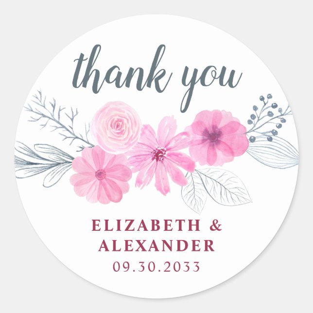 Moderne rosa graue Blume Runder Aufkleber (Vorderseite)