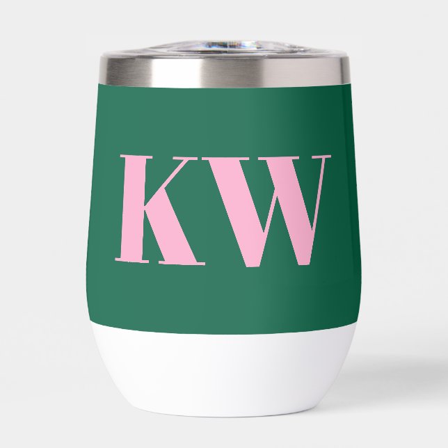 Moderne rosa grüne Monogramm-Initialen personalisi (Vorderseite)