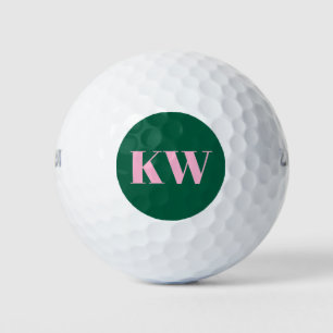 Moderne rosa grüne Monogramm-Initialen personalisi Golfball
