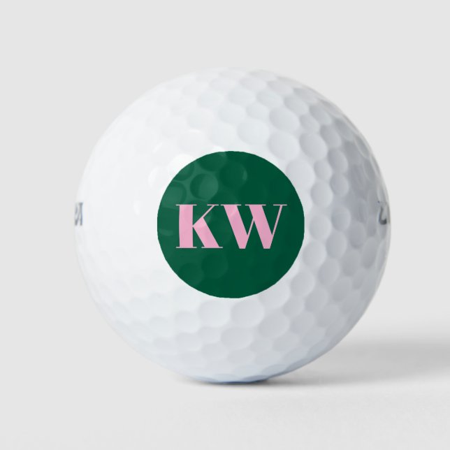 Moderne rosa grüne Monogramm-Initialen personalisi Golfball (Vorderseite)
