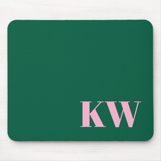 Moderne rosa grüne Monogramm-Initialen personalisi Mousepad (Vorne)