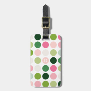 Moderne rosa grüne Polka-Punkte Muster Monogramm Gepäckanhänger