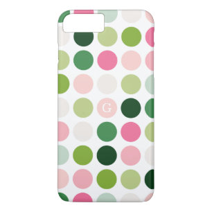 Moderne rosa grüne Punkte Muster Monogramm Case-Mate iPhone Hülle