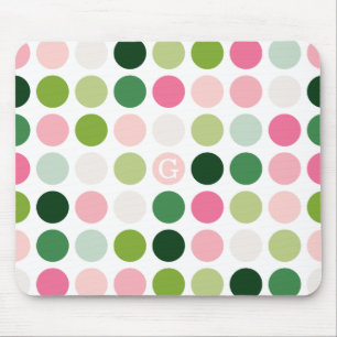 Moderne rosa grüne Punkte Muster Monogramm Mousepad