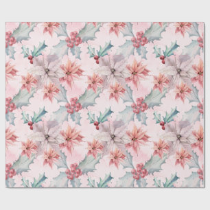 Moderne rosa grüne Wasserfarbe-Poinsettien-Muster Geschenkpapier