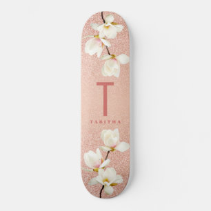 Moderne rosa gürtellose Monogramm personalisierte Skateboard