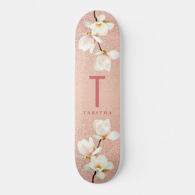 Moderne rosa gürtellose Monogramm personalisierte  Skateboard (Vorderseite)