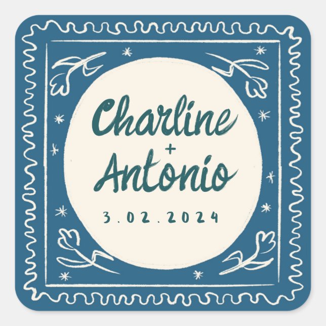 Moderne rosa Handschrift Retro Wedding Square Quadratischer Aufkleber (Vorderseite)