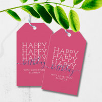 Moderne rosa Happy Birthday Geschenketiketten