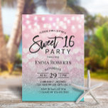 Moderne rosa Herzen Aquamarin Silber Ombre Sweet 1 Einladung<br><div class="desc">Moderne rosa Herzen Aquamarin Silver Ombre Sweet 16 Einladungen.</div>