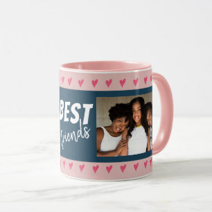 Moderne rosa Herzen beste Freundinnen Typografie 2 Tasse
