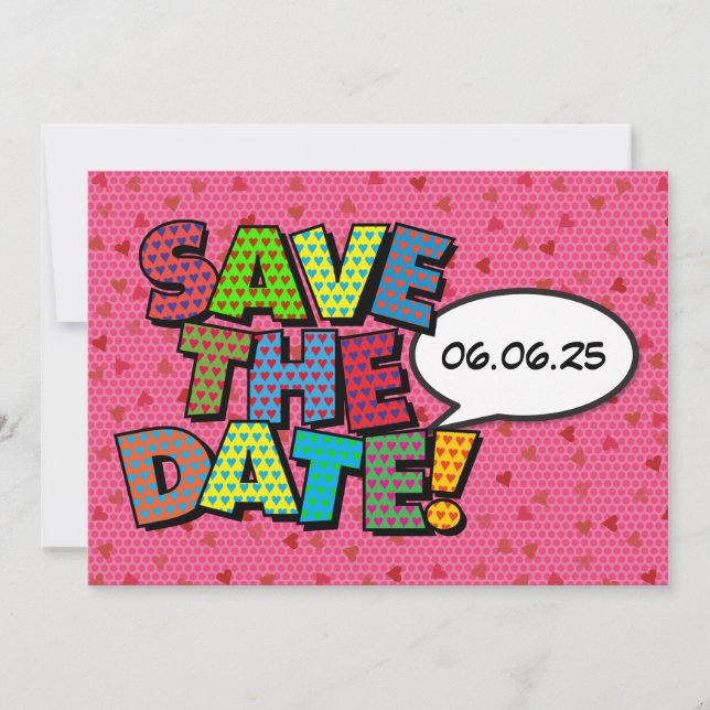 Moderne rosa Herzen Confetti Hochzeit speichern da Save The Date (Vorderseite)