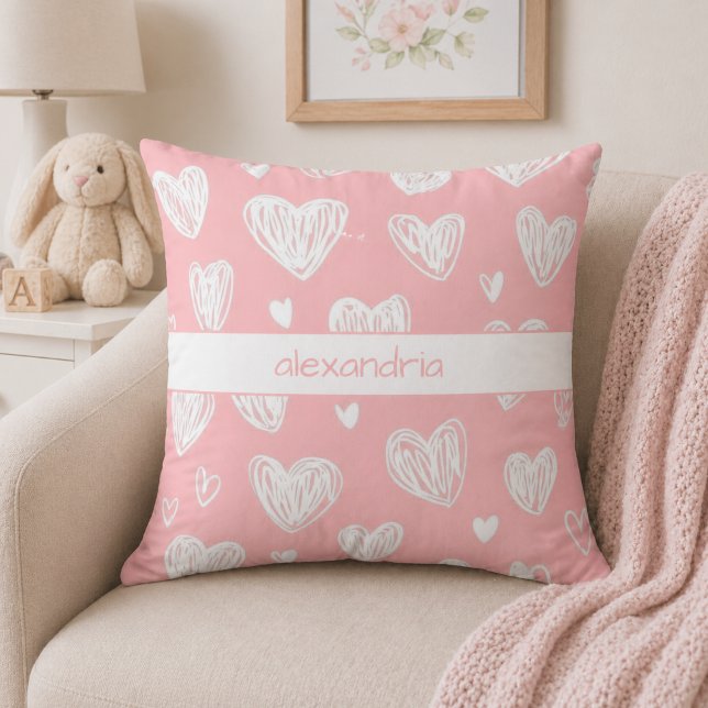 Moderne rosa Herzen Monogramm  Kissen (Von Creator hochgeladen)
