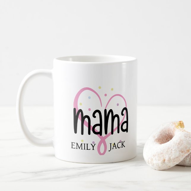 Moderne rosa Herzmuschel heißt Muttertag Kaffeetasse (Mit Donut)