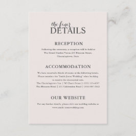 Moderne, rosa Hochzeitsdetails Begleitkarte