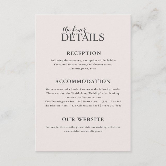 Moderne, rosa Hochzeitsdetails Begleitkarte (Vorderseite)