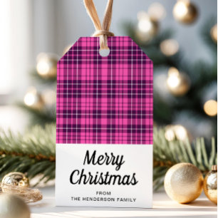 Moderne rosa Kariert frohe Weihnachten Geschenkanhänger