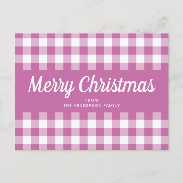 Moderne rosa Kariert frohe Weihnachten Postkarte (Vorderseite)