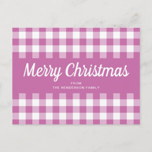 Moderne rosa karierte Frohe Weihnachten Postkarte