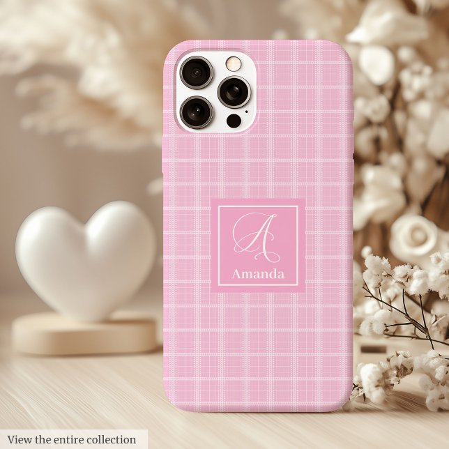 Moderne rosa karierte iPhone-Hülle Schick mit indi Case-Mate iPhone Hülle (Modern Pink Plaid iPhone Case Chic Custom Name)