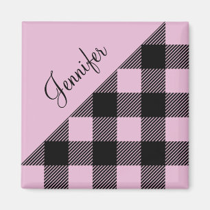 Moderne rosa Karo Karomuster Name Magnet