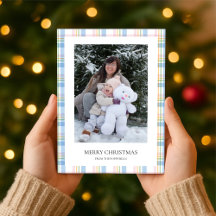 Moderne rosa Karo-Weihnachtsfotokarte
