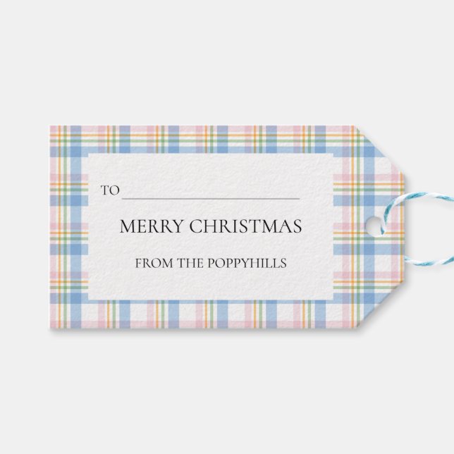 Moderne rosa Karo-Weihnachtsgeschenkanhänger Geschenkanhänger (Vorderseite (Horizontal))
